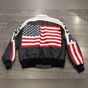 Michael Hoban Vintage USA leather jacket USA Flag Size Large WHEREMI
